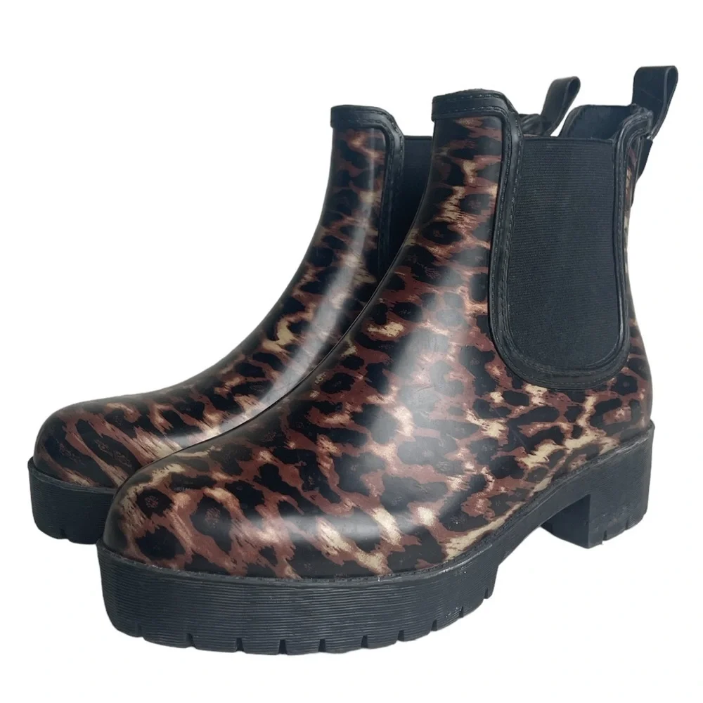 Jeffery Campbell Boots Womens 7 Black‎ Brown Leopard Platform Chelsea Rain Lug - Picture 4 of 9